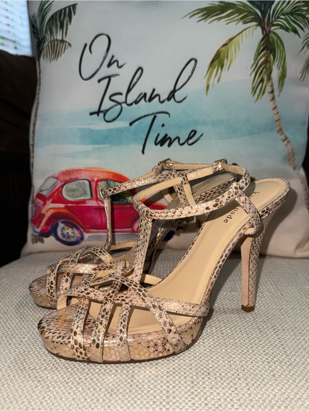 Kate Spade NWOB! Gold Snakeskin Dress Sandals Heels Size 8.5